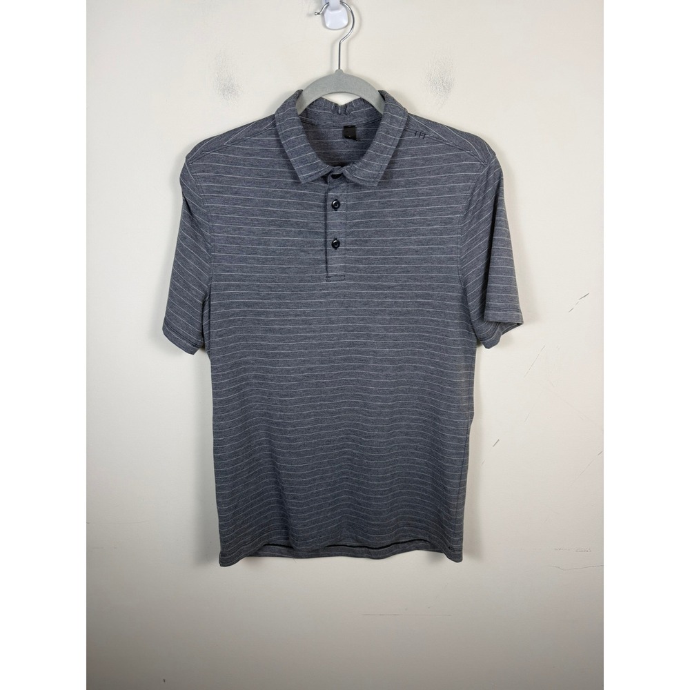 Lululemon Mens Gray Striped Short Sleeve Polo Shirt Size S Golf Casual